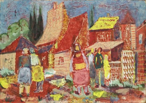 Durkó Gábor (1916-2003): Falusi utca - monotípia, akvarell