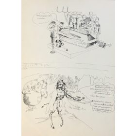   Jelzés nélküli humoros grafika: Ördögtréfa. Tus, papír, 21×30 cm