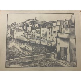   Vadász Endre (1901-1944):  - A gondolás - Fametszet, papír, jelzés nélkül