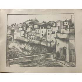   Vadász Endre (1901-1944):  - A gondolás - Fametszet, papír, jelzés nélkül