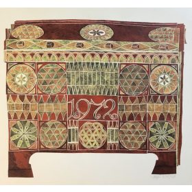   Urai Erika (1930-): Újévi köszöntőlap, 1972, a művész saját kezű soraival és aláírásával. Ofszet, papír, 47,5x26 cm