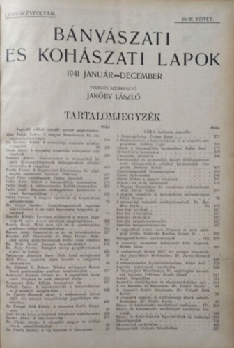 Bányászati és kohászati lapok 1941 január - december - Jakóby László (szerk.)