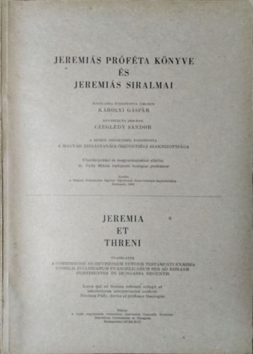 Jeremiás próféta könyve és Jeremiás siralmai - 