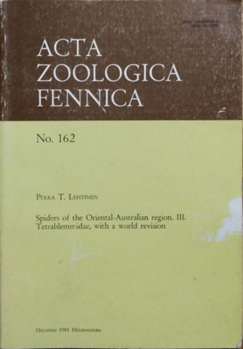 Pekka T. Lehtinen: Spiders of the Oriental-Australian Region, III. - Tetrablemmidae, with a World Revision