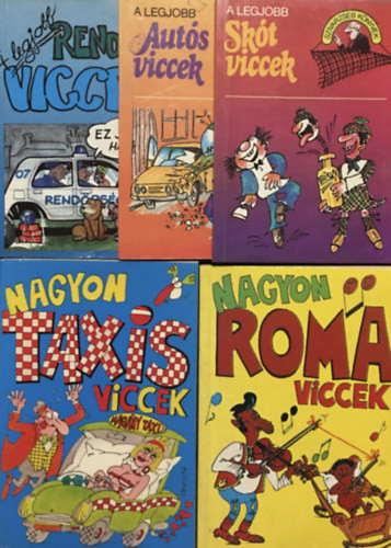 A legjobb rendőrviccek + A legjobb autós viccek + A legjobb skót viccek + Nagyon roma viccek gyűjtemény + Nagyon taxis viccek (5 kötet) - Krenner István, Vezda János, Vesjo összeállí., Moré Ákos / összeállitotta/