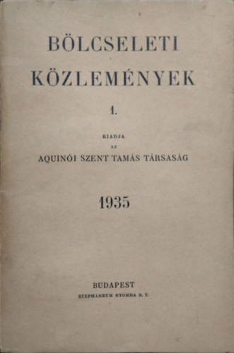 Bölcseleti közlemények 1. (1935) - 