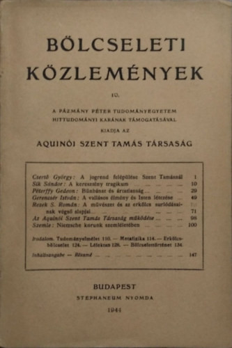 Bölcseleti közlemények 10. (1944) - 