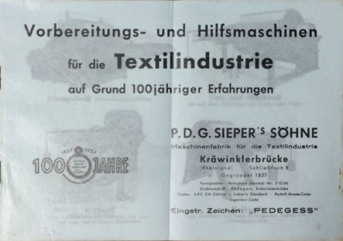 Vorbereitungs- und Hilfsmaschinen für die Textilindustrie auf Grund 100 jähriger Erfahrungen (P. D. G. Sieper's Söhne) - 