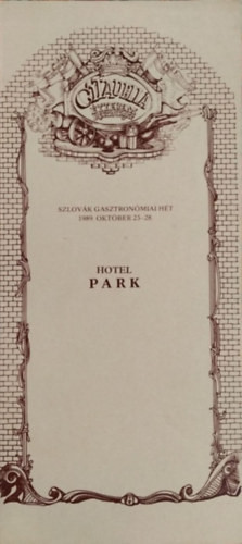 Citadella étterem - Szlovák Gasztronómiai Hét, 1989. október 23-28., Hotel Park - Étlap - 