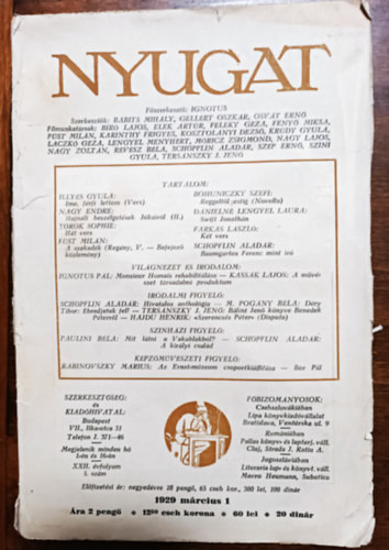Nyugat XXII. évfolyam 5. szám (1929. március 1.) - Ignotus (főszerk.)