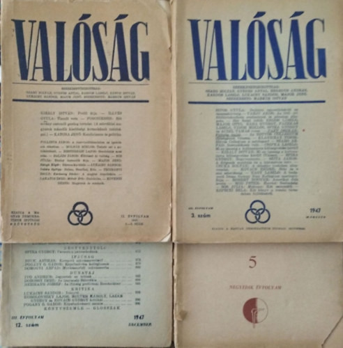 Valóság, 1946-1948. - 4 db szórványszám (1946/3-5., 1947/3., 12., 1948/5.) - Márkus István (szerk.), Lukácsy Sándor (szerk.)