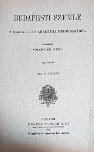Voinovich Géza: Budapesti szemle 792. szám 1943. november