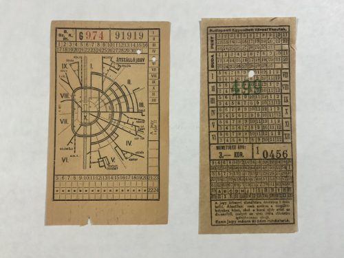 2 db budapesti közlekedési jegy – B.E.V.V. és B.Sz.K. Rt. (1910–1949-es évek)