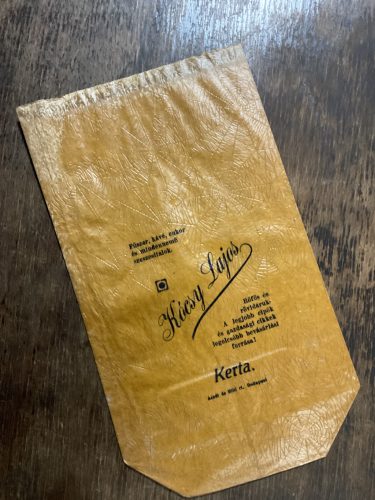Kócsy Lajos Fűszer, kávé, cukor, rőfös és rövidárú - reklám papírtasak 1930 körül