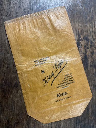 Kócsy Lajos Fűszer, kávé, cukor, rőfös és rövidárú - reklám papírtasak 1930 körül