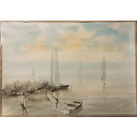  Nemes Tibor (1955 - ) Balatoni stég - akvarell, jelezve