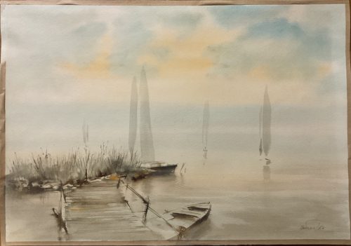  Nemes Tibor (1955 - ) Balatoni stég - akvarell, jelezve
