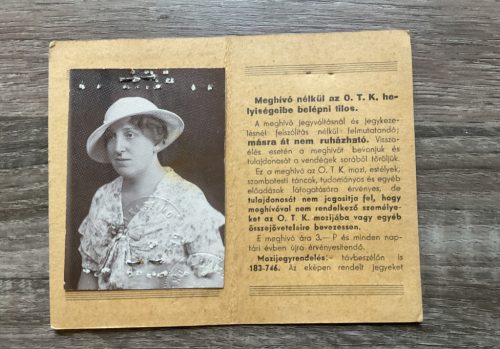 1943 Országos Tiszti Kaszinó fényképes meghívója (igazolványa)