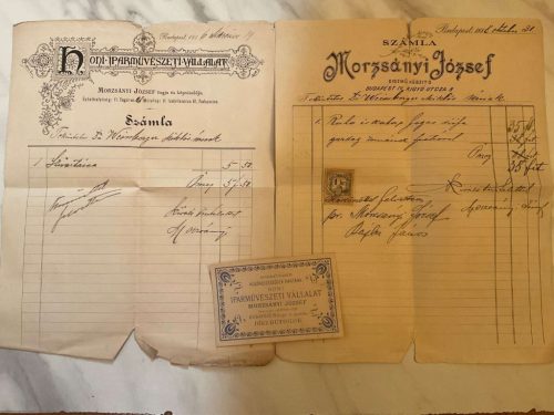 1886-88 Morzsányi József díszmű készítő 2 db számla, Morzsányi József aláírásával, szakadt