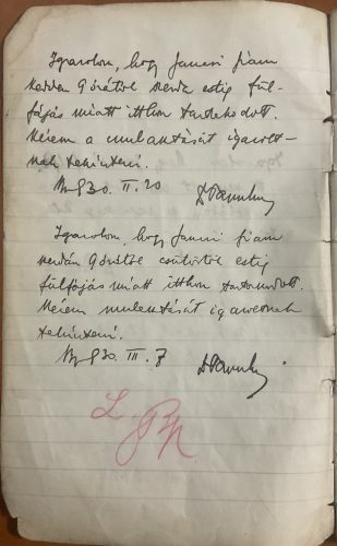 Papp János üzenenőfüzete az 1930-as évekből