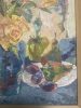Szilvásy Pál (1920–1996): Virágcsendélet kék vázával, borral és gyümölcsökkel